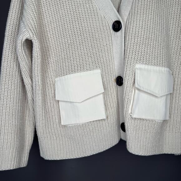 by ANTHROPOLOGIE Tan Button Front Boxy Oversized Cardigan Size Small casual - Picture 3 of 6